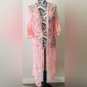 Rachel Zoe Lace Crochet Kimono Cover Up Pink One Size